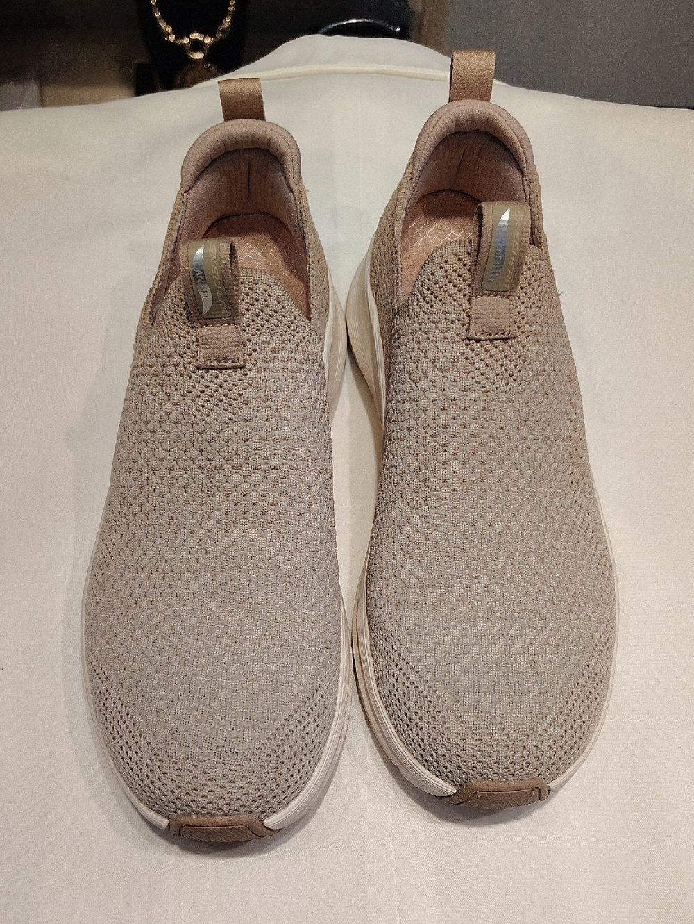 Skechers Slip-On Knit Sneakers in Light Taupe